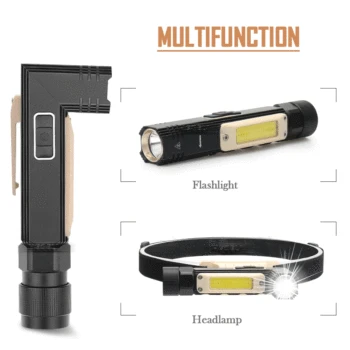 

XP-G3 led flashlight usb charge Mini EDC torch build-in battery garage tool magnet light cob work head flashlight waterproof