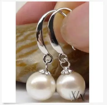 

charming a pair of 10-11mm south sea round white pearl earring 925s
