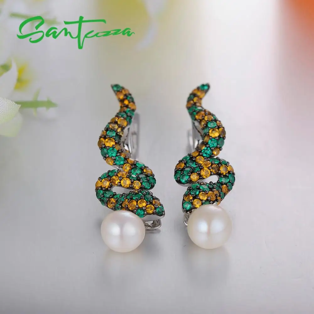 Женские серебряные сережки SANTUZZA из серебра 925 пробы с круглой зеленой шпинелью и