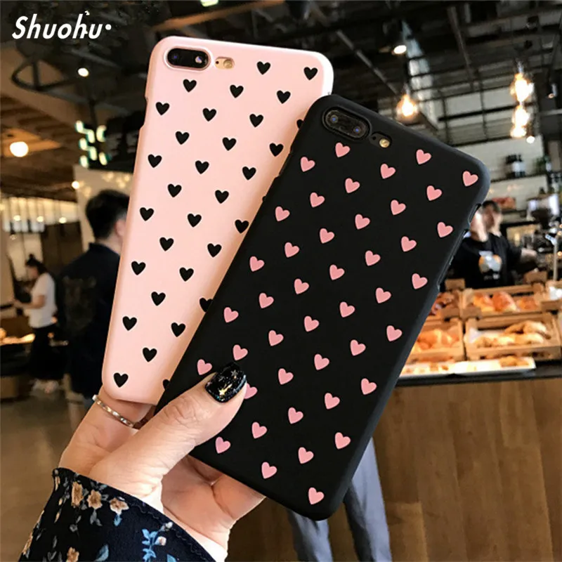 Shuohu черный и розовый сердце любовь Телефонные Чехлы для iPhone 7x8 Plus милые девушки