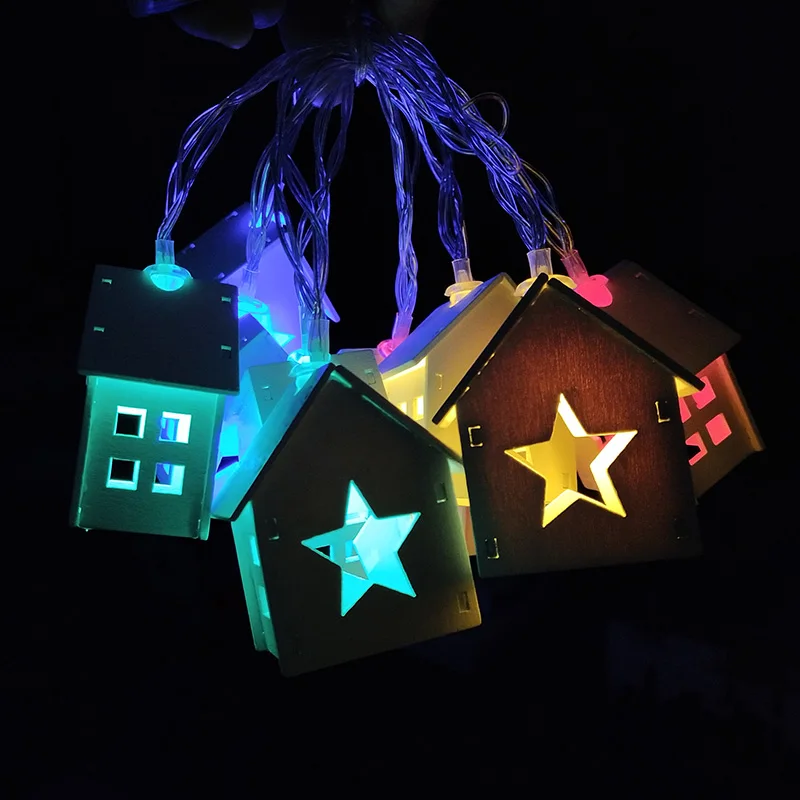 

1.6M 10pcs LED Christmas Tree Wood House Fairy Led String Light wedding New Year christmas Gifts decorations Luminous Toys Drop