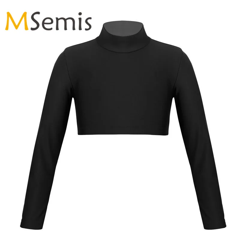 

Kids Girls Ballet Crop Top For Gymnastics Mock Neck Crop Top for Dancing Stage Performance Workout Fitness Long Sleeves Tops