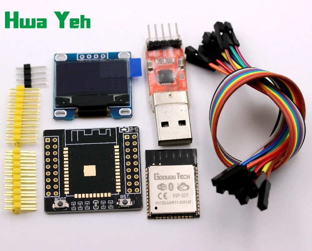 ESP32F suite ESP 32F module + плата адаптера ESP32 модуль CP2102 OLED 0 96 дюйма желто синий 20 см Dupont line