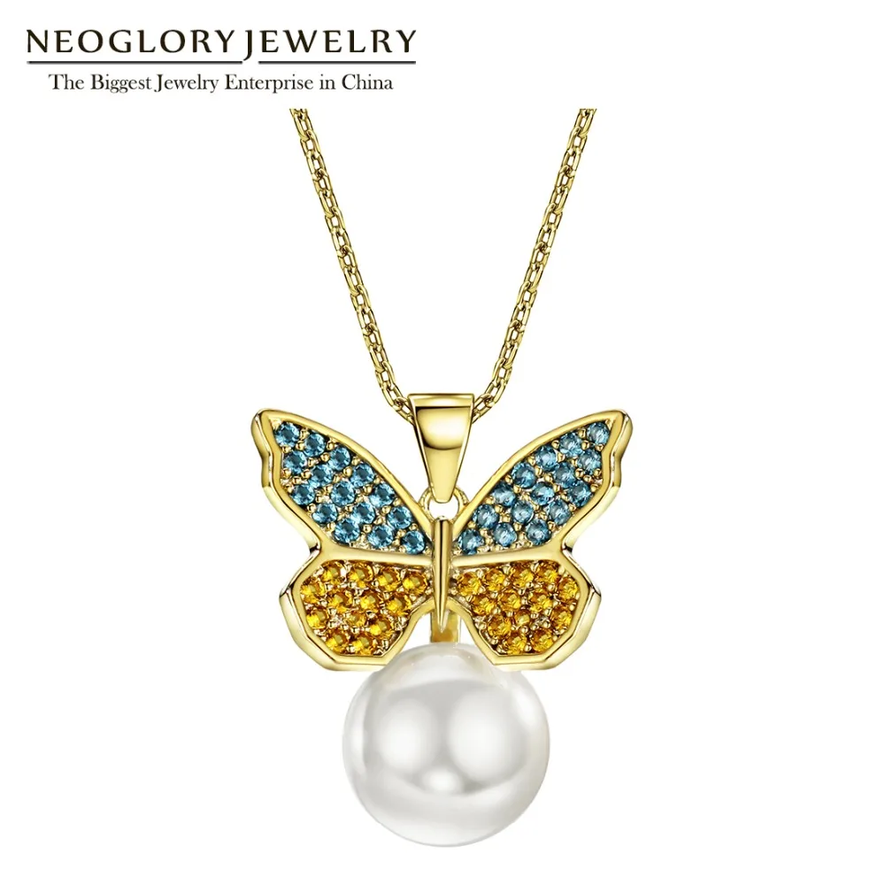 

Neoglory Colorful Butterfly Long Light Yellow Gold Color Simulated Pearl Necklaces & Pendants for Women Gifts Jewelry 2018 New
