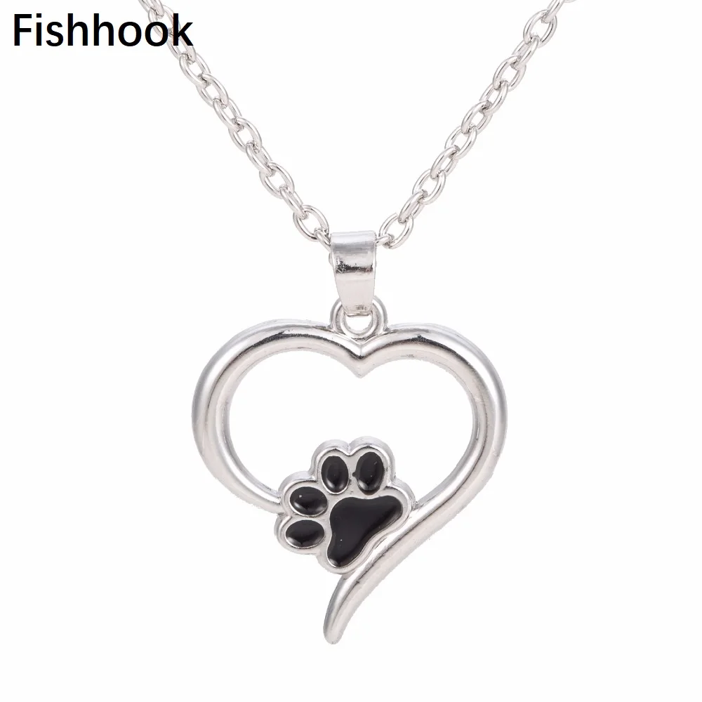 

fishhook Zinc Alloy Jewelry Always in my Heart Dog Cat Foot Pet Paw Print Heart Pet Lover Charm Necklace Animal Keepsake Pendant