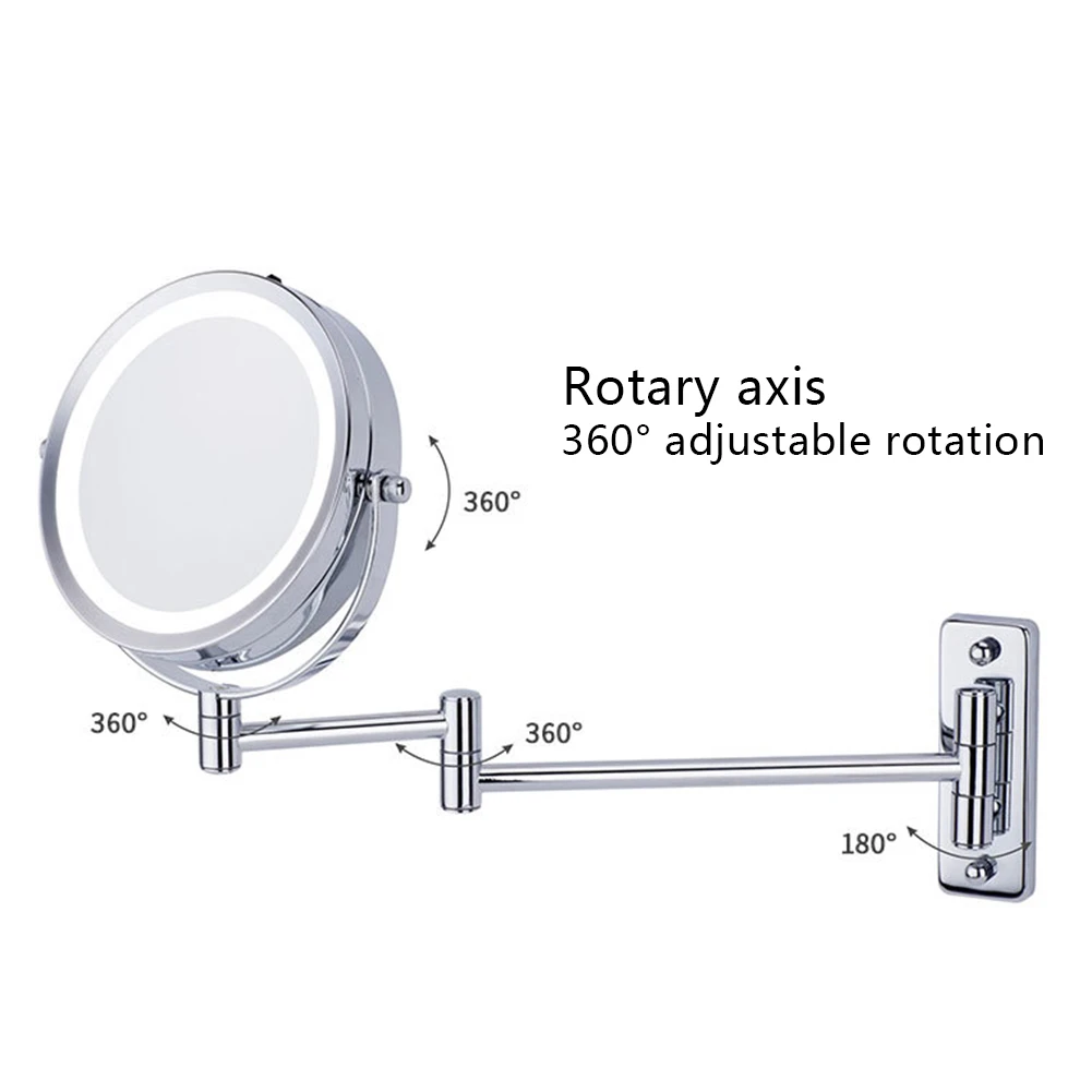 

Wall Mounted Makeup Mirror LED Light Two Sided 360 Rotate Mirror 5X Magnification for Bathroom SLC88