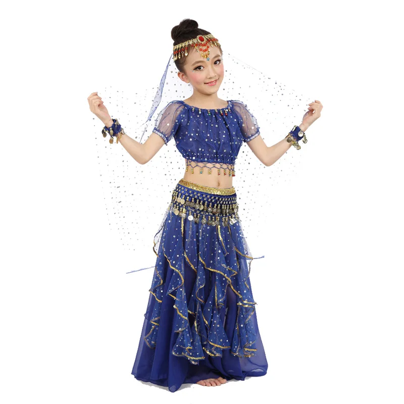 7 шт./Комплект из 3 предметов костюмы для танца живота Дети Танец живота Костюм восточного танца костюмы для танцоров одежда индийские танцевальные костюмы для детей