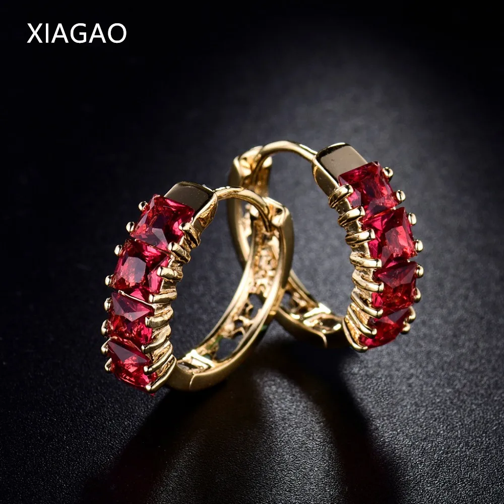 

XIAGAO Fashion Circle Huggie Earing for Women Gold-color Earrings Princess Cut Crystal CZ Zircon Hoop Wedding Jewelry