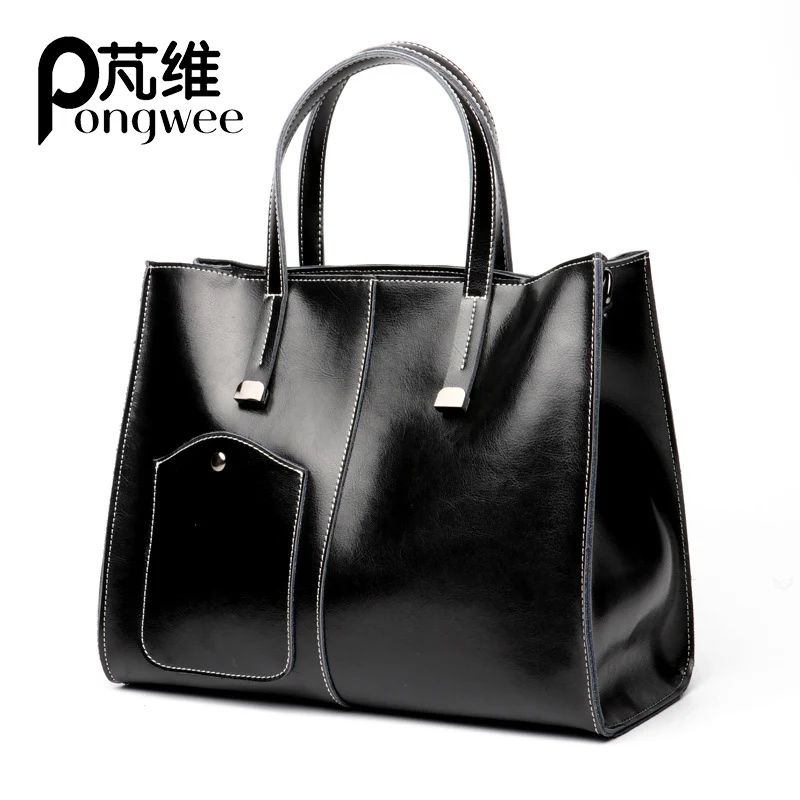 

PONGWEE 2018 Fashion Bag For Women Big Handbags Famous Brand Oil Wax Leather Retro Vintage Style Crossbody Women Bag Tote Outlet