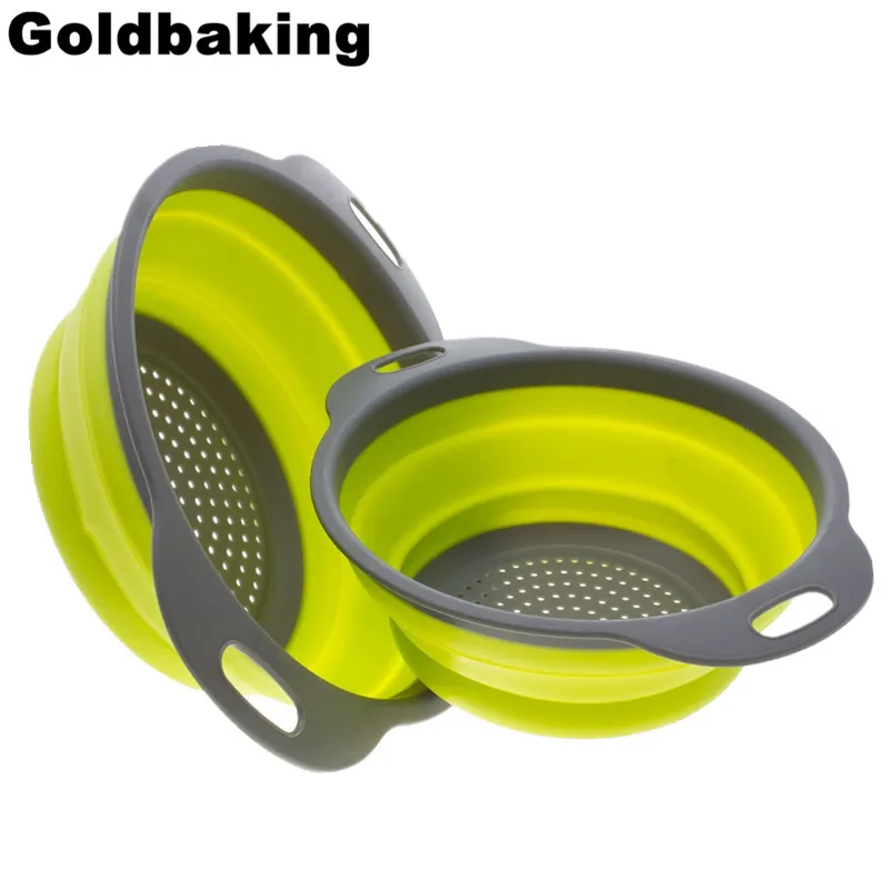  2 Pieces Collapsible Silicone Colander Folding Kitchen Silicone Strainer Including One 8 Inch and One 9.5 Inch  