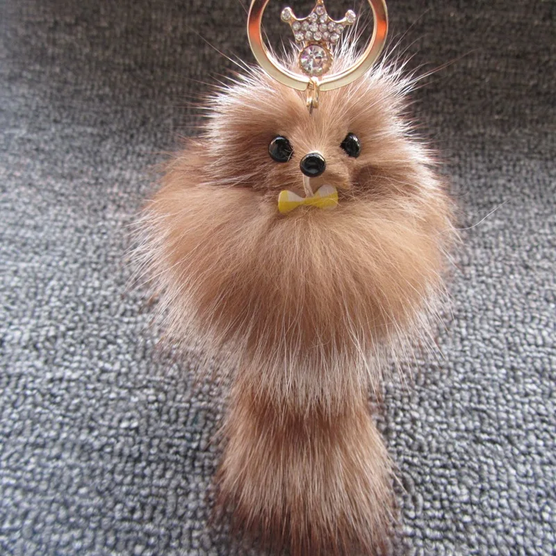 

Cute Animal Lovely Fluffy Brown Artificial Rabbit Fur Crown Fox Ball Keychain For Women Girls Key Ring Car Bag Jewelry Gift 1pcs