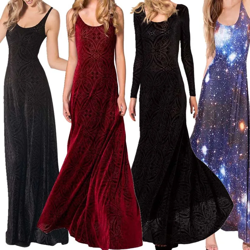 Sexy Women Long Dress Casual Galaxy Blue Maxi Dresses Plus Size Woman