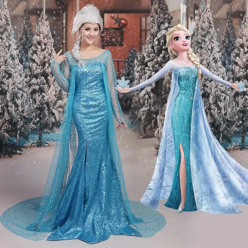 فستان الثلج ملكة الثلج إلسا زي الأميرة المجمد فقط تأثيري الكبار