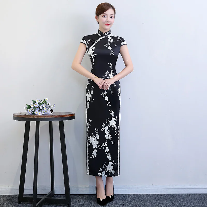 Новое поступление Женские Длинные Cheongsam Мода китайский стиль район платье элегантный тонкий Qipao Vestidos Размеры S M L XL XXL XXXL