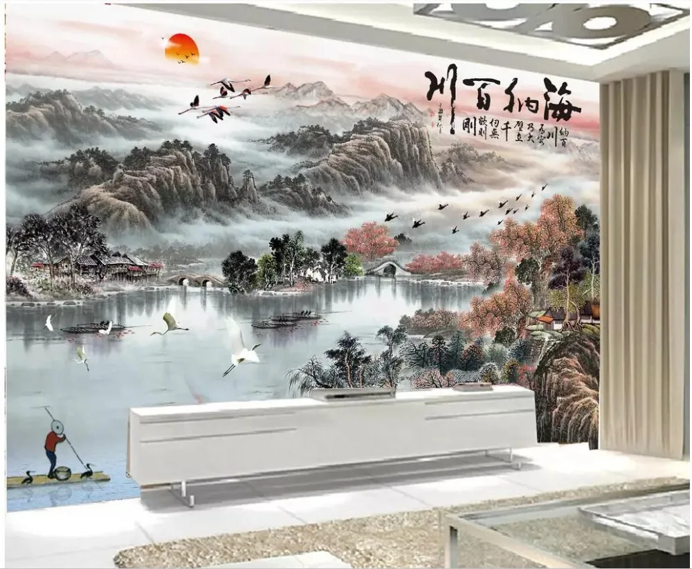3d写真の壁紙カスタム壁画中国の水墨画 山の川水家の装飾3d壁の壁画の壁紙3 D Aliexpress 家のリフォーム