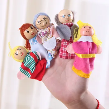 

Baby Wood Plush Toys Cartoon Happy Family Finger Hand Puppet Kids learning & education Toys Gifts