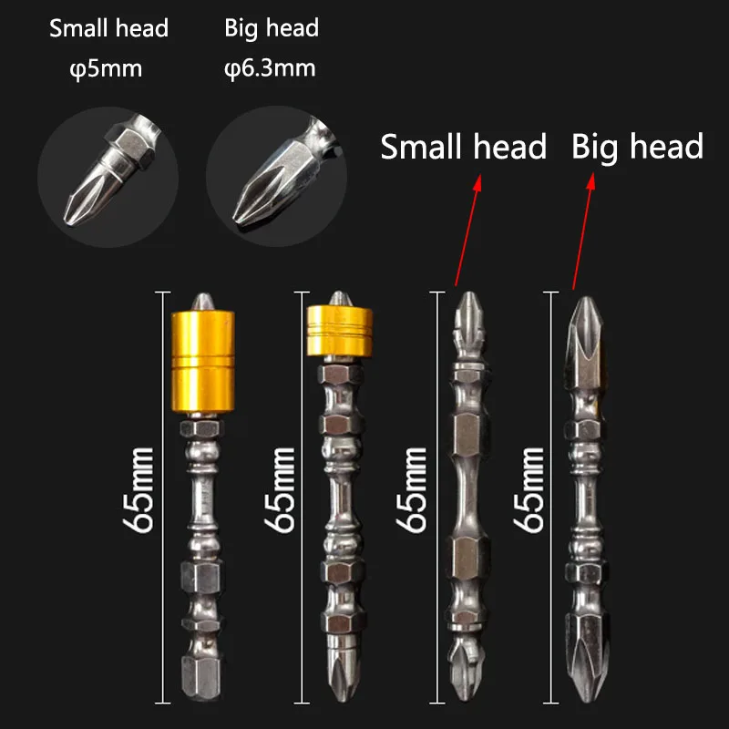 Magnetic Screwdriver Bits 1Pcs Hardness Single and Double Magnetic Rings Magnetic 65MM Cross Head Screwdriver Bit Double Head Electric Screwdriver Magnetic Screwdriver Bits