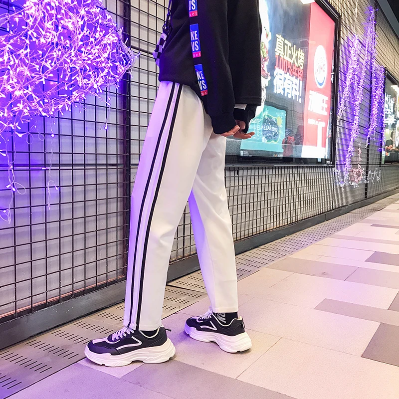 Fashion Casual Men's Sweatpants Spring And Autumn New M-XL Webbing Loose Nine Pants Three Colors Personality Youth Popular