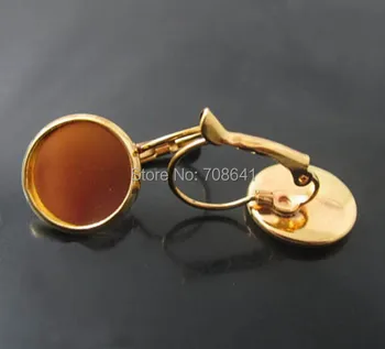 

Blank Clip Hook Earring Bases with Round Bezel French Stone Cabochon Wire Earrings Settings Findings Golden Plated