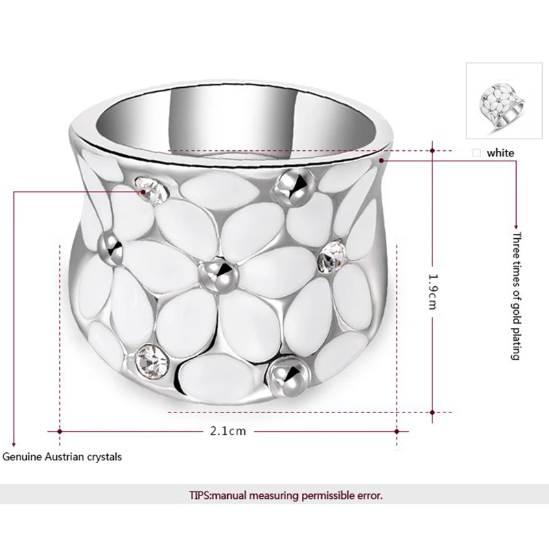 GS, кольца с кристаллами для женщин, белый цветок, блестящие стразы, серебряный цвет, свадебные ювелирные изделия, Женское кольцо для невесты, обручальное кольцо R2I