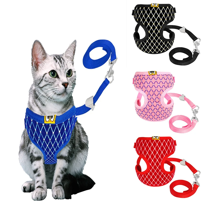 Mesh Cat Harness and Leash Set Rhinestone Breathable Cat Collar