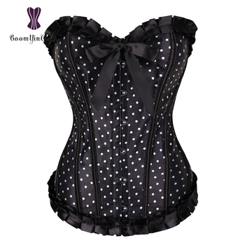 

Red/Black/Blue/Purple/Pink Color Small Dot Pleated Corset Top Body Shapewear Women Bustier Overbust Corsets Size S-XXL 870#