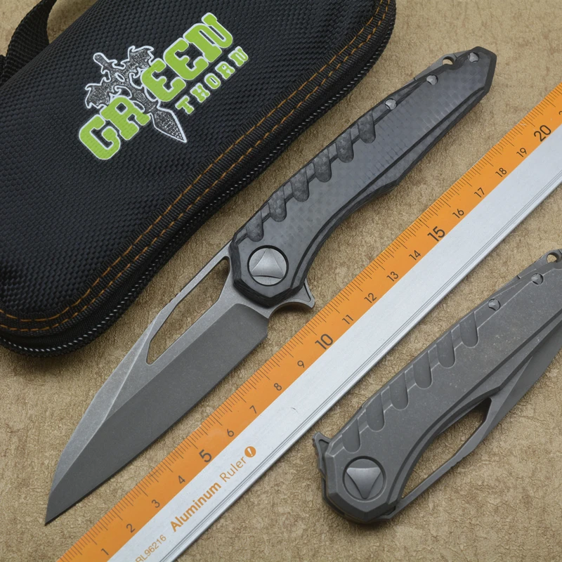 

Green thorn marfione Folding Knife M390 Steel Bearing Titanium + Carbon Fiber Handle Camping Hunting Outdoor Knife EDC Tools