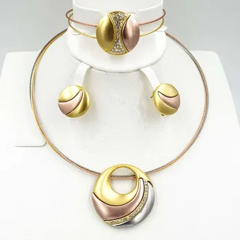 

2017 New Top Quality Italy Dubai Jewelry Set For Women Fashion 3color Silver Rose Gold Color Fine Bracelet Earring Necklace Sets