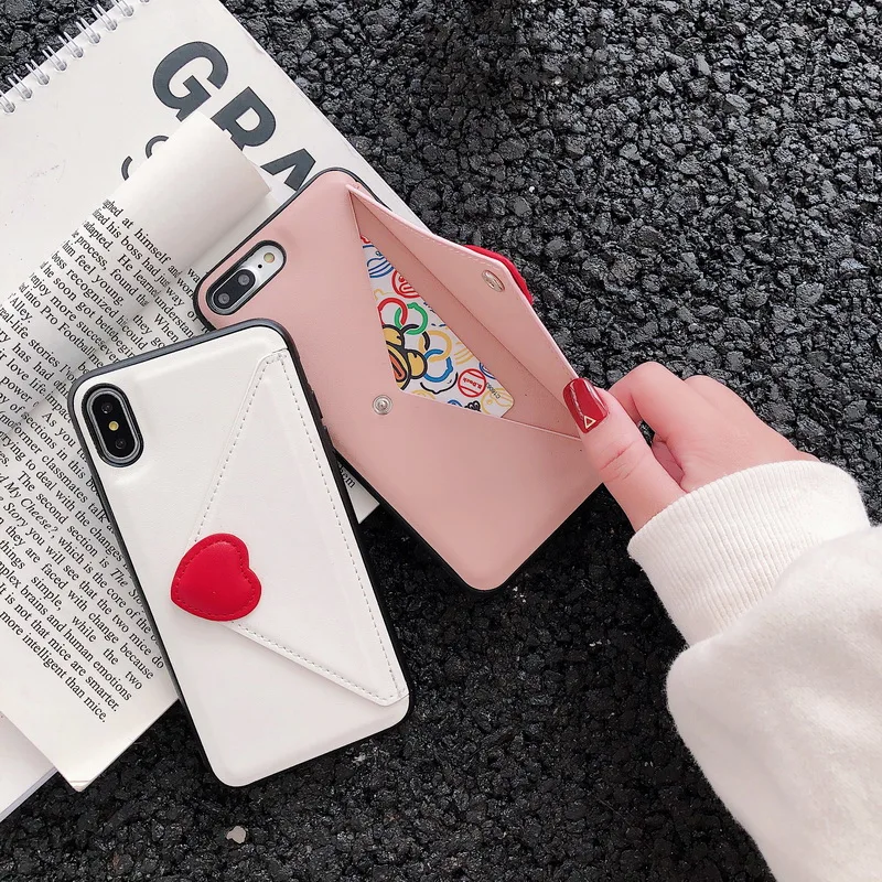 Милый чехол кошелек с сердечками для iPhone X XR XS Max 6 6S 7 8 Plus 10 Слоты кредитных карт