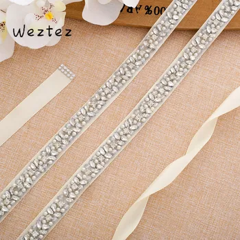 

Silver Rhinestones Bridal Belts Handmade Wedding Sash Crystal Wedding Belts For Wedding Dress Accessories SD134BS
