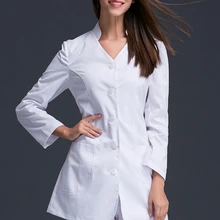 Полупостоянная рабочая одежда женские доктора и медсестры для похудения белое платье оральная клиника больница стоячий воротник модное платье