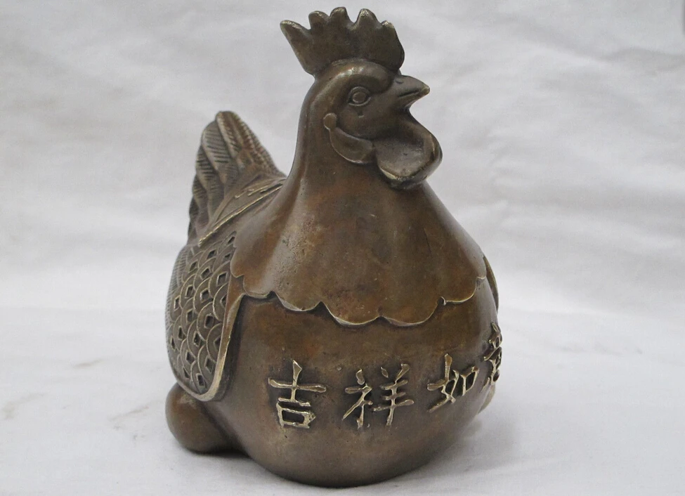 

5.5"Chinese Feng shui Good luck and Bi Coin wealth Bronze chook statue chicken