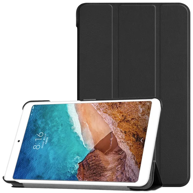 Умный чехол для Xiaomi Mi Pad 4 тонкий складной Стенд PU кожаный чехол для Xiaomi Mi Pad 4 8,0 дюймов планшет Funda+ пленка для экрана+ ручка - Цвет: Black