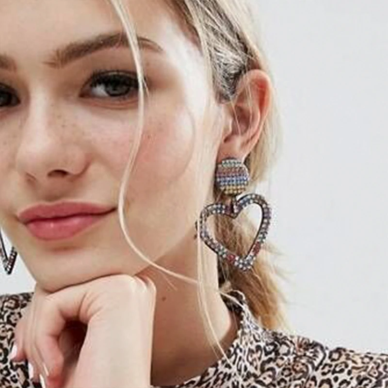 

New Ethnic Crystal Drop Earrings Bohemia Trendy Heart Dangle Statement Earrings for Women Rhinestone Party Jewelry Oorbellen