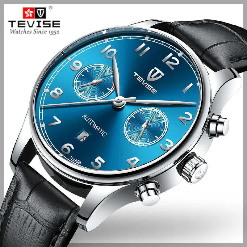 

TEVISE 2019 New Men Automatic Mechanical Watch Leather Strap Fashion Luxury Brand Military Waterproof Business Sports Watches