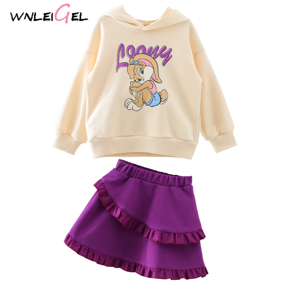 

2PCS WLG girls spring clothing set kids cartoon hoodie and purple skirt set baby princess cute clothes children