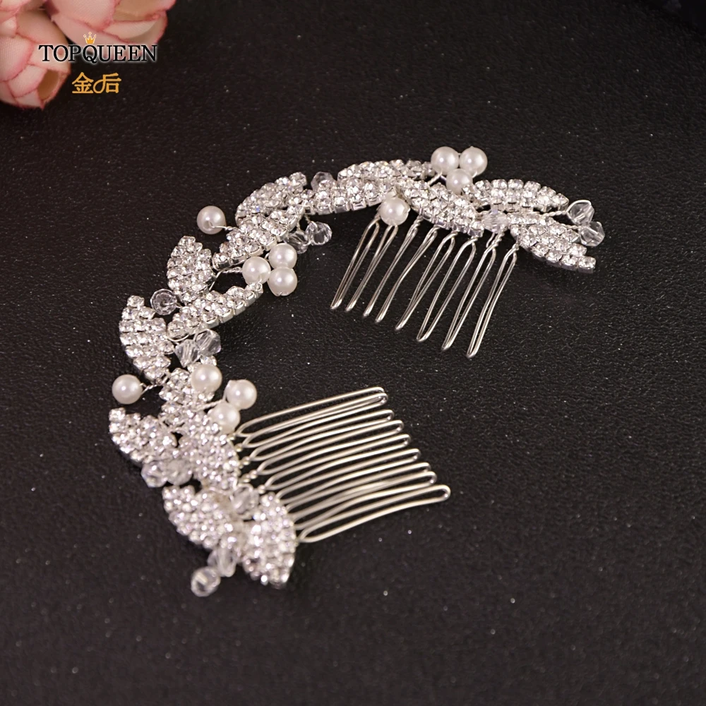 TOPQUEEN HP251 wedding bridal hair comb bridal hair jewelry silver bridal hair clips pins for girlfriend Pearl diamond comb