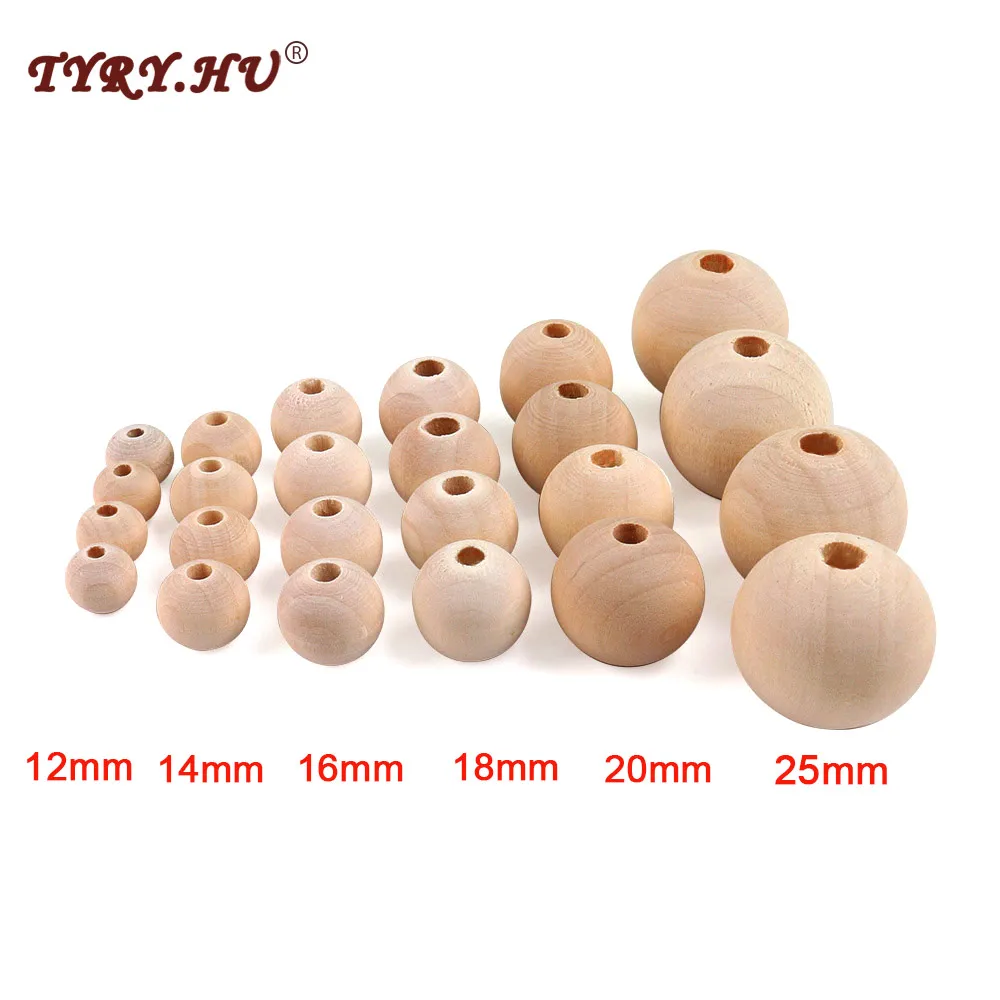 TYRY.HU 20-100PC Wooden Natural Round Loose Beads DIY 12/14/16/18/20/25mm for  Bracelet Necklace Accessories Jewelry Making