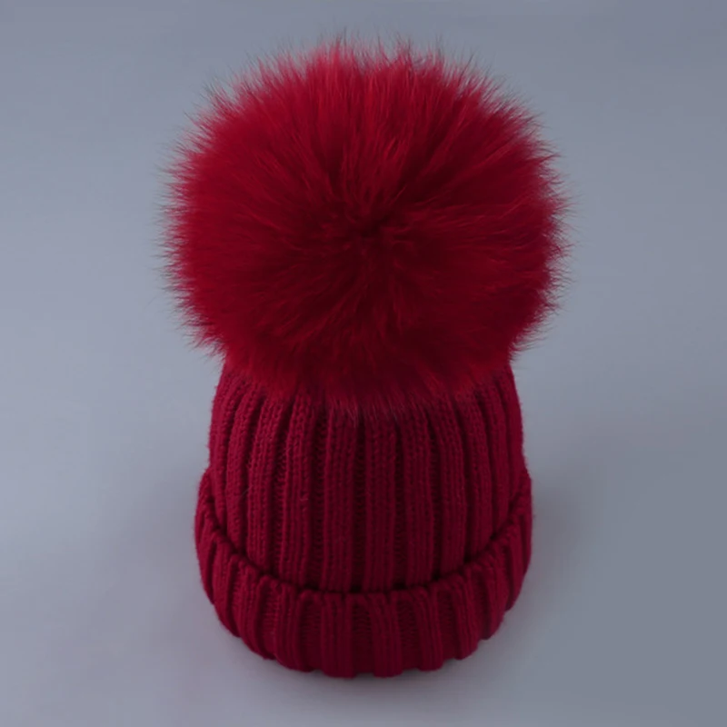Женские шапки из натурального Лисьего меха, пушистые Помпоны, вязанные шапочки, теплые Чулочные шапки, осенне-зимняя шапка с помпоном для женщин