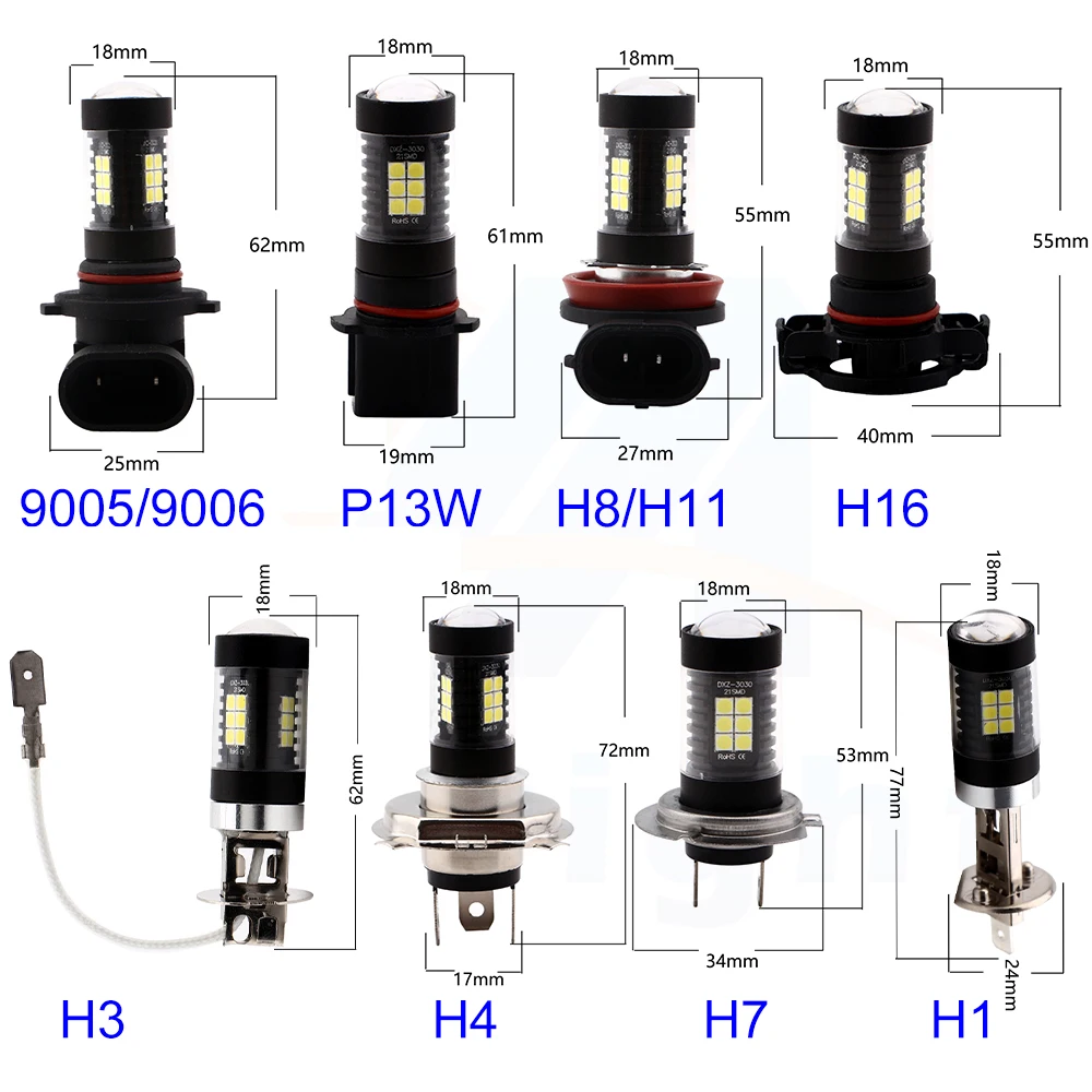 4X DC 12V 3030 21 SMD 9005 9006 H1 H3 H4 H7 H8 H11 H16 P13W P15D 6500K светодиодные противотуманные фары