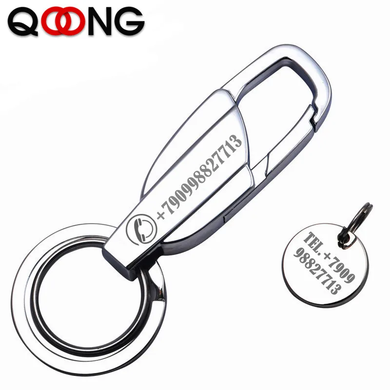 QOONG Custom Lettering Men Car Key Chain Creative Ultra Lightweight Keychain Luxury Hanging Key Rings Tool Fathers Day Gifts Y09