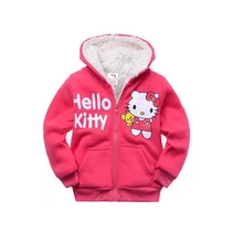 Retail Baby girls Cartoon Hello Kitty Winter fur coat children outerwear girls cotton thick warm font