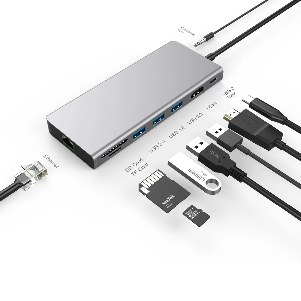 

USB HUB Type C to HDMI 4K Ethernet Type C PD Charging Aux Thunderbolt 3 USB 3.0 HUB For MacBook Huawei P20 Pro