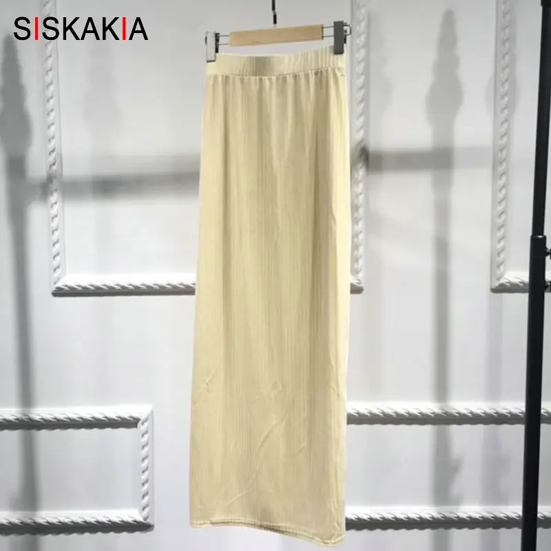Женская вязаная юбка Siskakia однотонная длинная карандаш до щиколотки оранжевая
