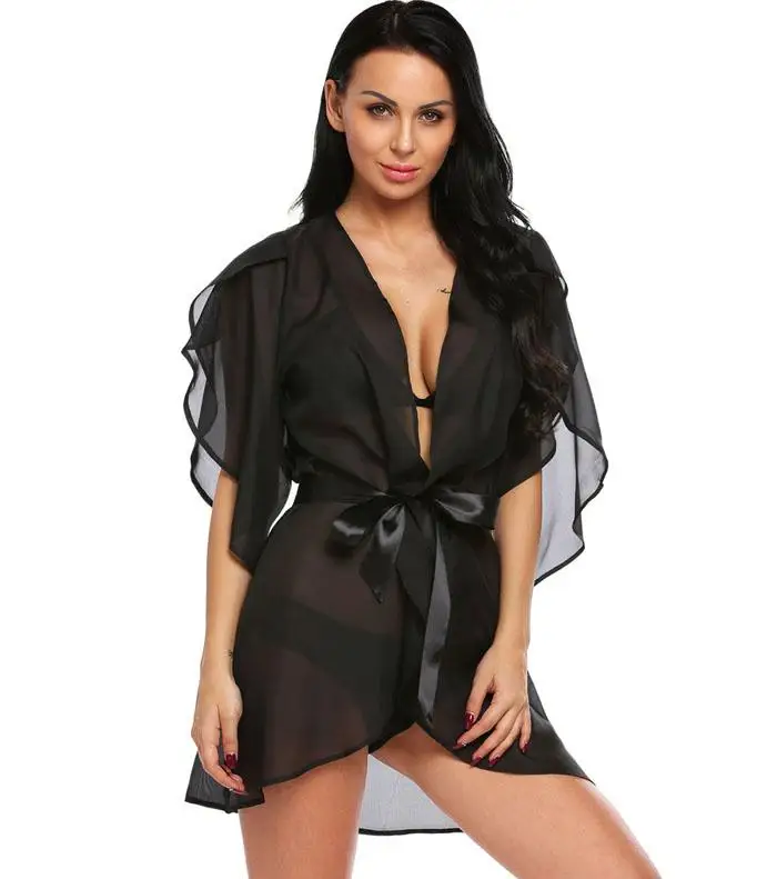 Avidlove кружевной халат с лепестками женское нижнее белье Сексуальная эротическая Ночная одежда, сексуальные костюмы кимоно халат ночная одежда - Цвет: Black