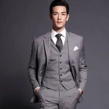 Индивидуальный заказ Светло-серый Жених Смокинги для женихов комплект из 3 предметов мужские свадебные Пром ужин Костюмы пиджак Slim Fit дружки Best человек костюм