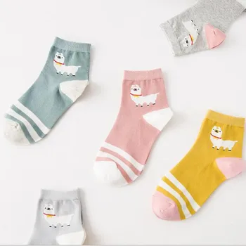 

5 Pairs Women Of New Spring And Summer On The New Japanese College Wind Two Bar Alpaca Tube Shaping Cute Cotton Short Women Sock