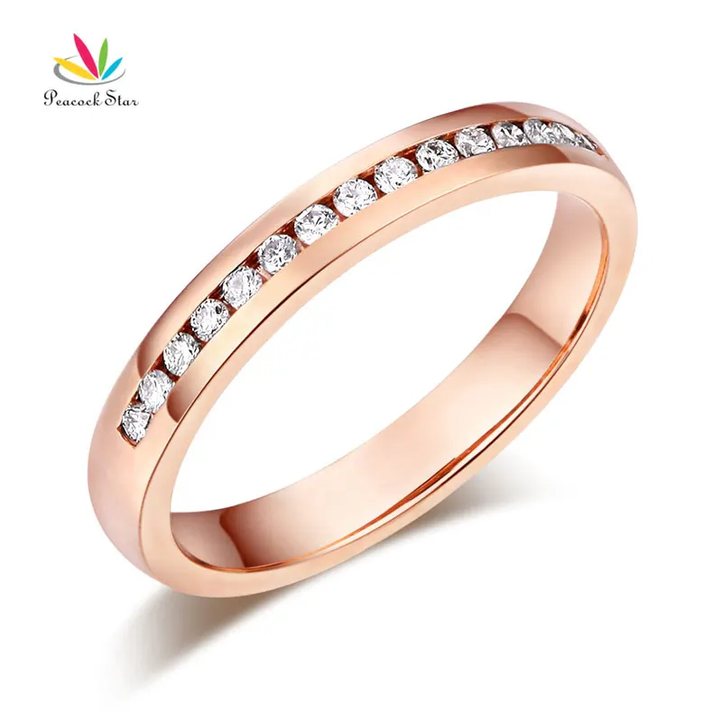 

Peacock Star 14K Solid Rose Gold Wedding Band Half Eternity Ring 0.17 Ct Diamonds