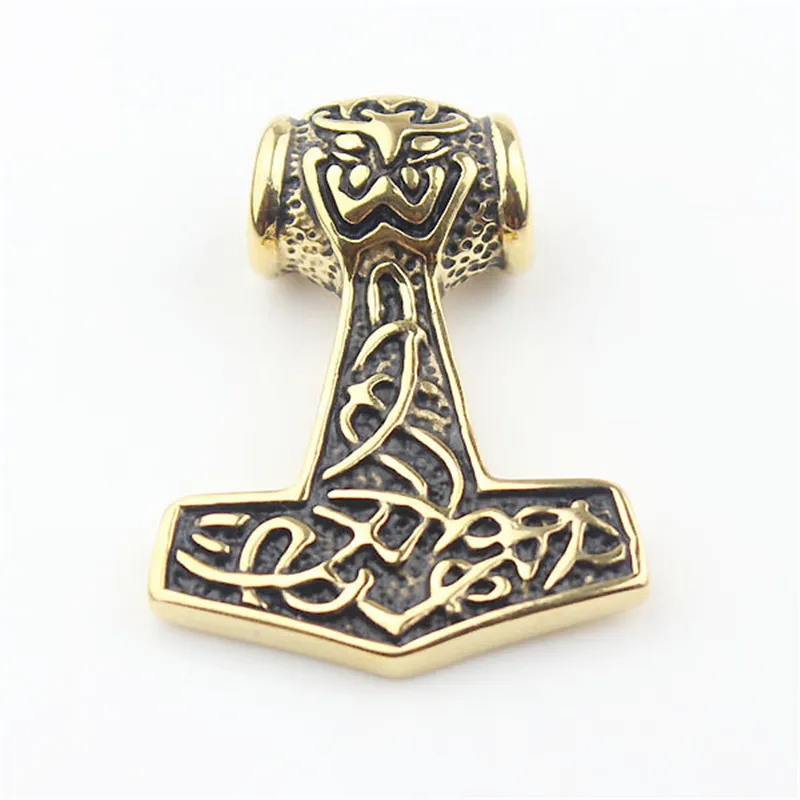 Gold Tone Myth Thor'S Hammer Norse Magick Mjolnir Ciondolo In Acciaio Inossidabile