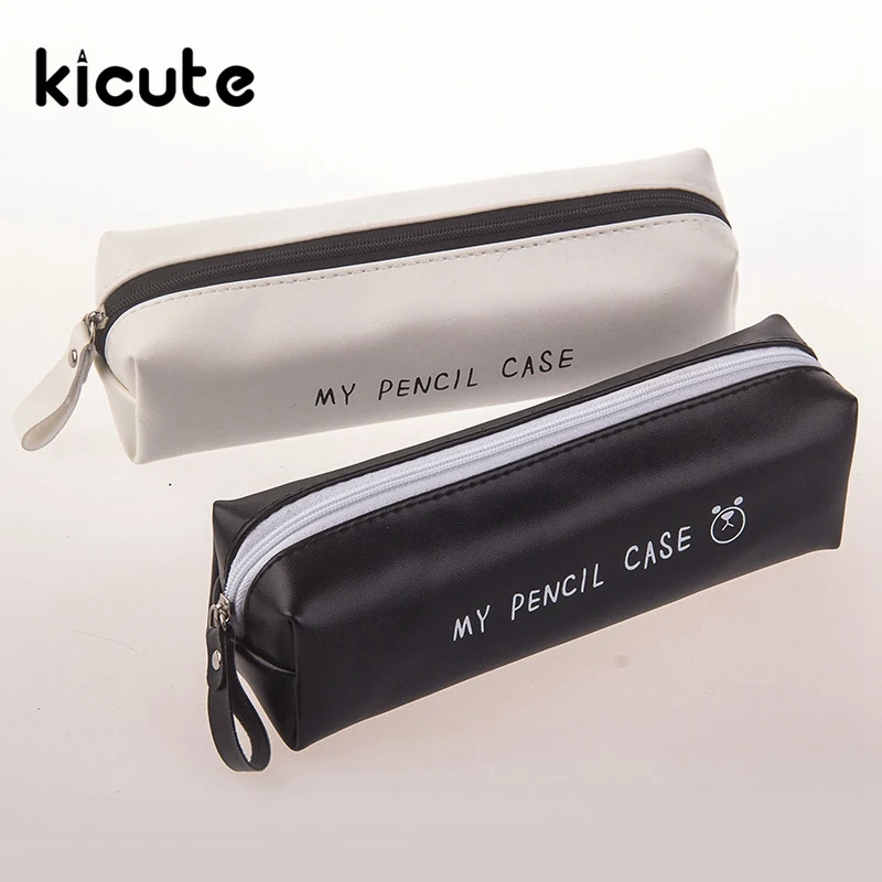 

Kicute 1pcs Simple and Stylish Small Fresh Leather Pencil Bag Retro Black and White pencil Box School Supplies for Students